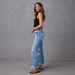 Women's Clothing Distressed Fringe Hem High-Waisted Straight Leg Jeans – Edgy Streetwear & Boho Chic_mkmklike.com