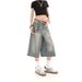 Men's American Retro Seven Point Denim Shorts High Street Straight Loose Fit Mid-Length Wide Leg Jeans Trendy Washed Old Style_mkmklike.com