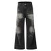 Men's Clothing Retro Distressed Lightning Crack Flared Jeans Color Matching Cleanfit Loose Casual Wide Leg Flared Trousers_mkmklike.com