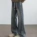 Retro American Drawstring Men's Jeans Loose Fit Trendy Fashionable Slightly Flared Wide Leg Pants Midweight Cotton Black Blue_mkmklike.com