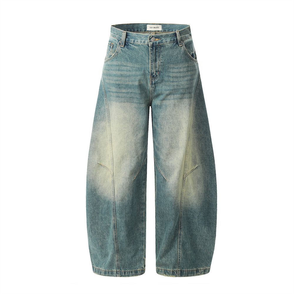 Men's Clothing Washed Denim Machete Pants Men's Trousers Punk Deconstruction Stitching Distressed Loose Wide Leg Overalls Street Trend_mkmklike.com
