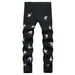 New I-Stock Autum Witer Black Deim Colorful Swallow Embroidery Me's Slim Fit Stretch Skiy Jeas Log Pats For_mkmklike.com