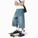 Men's Stylish Blue Jeans Trendy And Cool Loose Straight Leg Cropped Style with Rounded Pockets Cross Border Design_mkmklike.com