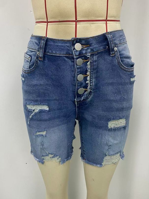 K New Fashionable Women's Perforated Elastic Denim Jeans, Fashionable Denim Shorts_mkmklike.com