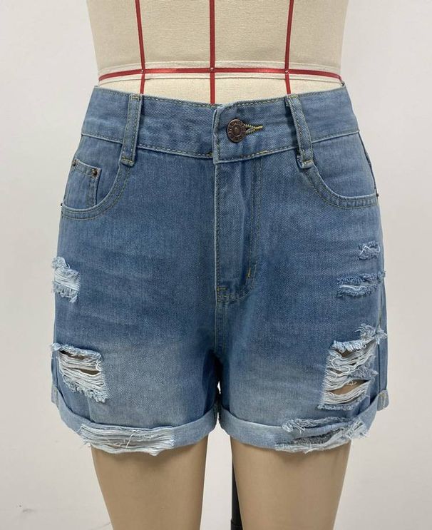 Street hipsters ripped straight leg pants women's denim shorts_mkmklike.com