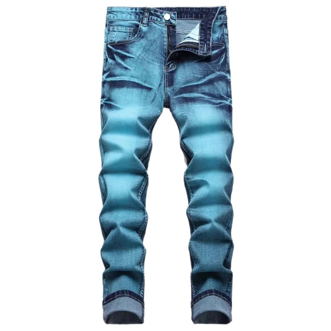 HME Men's Slim Fit Stretch Straight Leg Jeans Washed Fashion Export Quality Cross Border E-Commerce for Europe And America_mkmklike.com