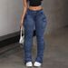 Women's High Waist Stretch Denim Pants With Side Pleats Retro Workwear Stacked Jeans In Vintage Blue_mkmklike.com