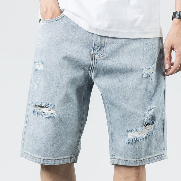 Men's Clothing Denim Shorts Loose Straight Ripped Five Point Pants Trendy Five Point Mid Length Pants Trendy 7 Point Breeches_mkmklike.com