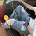 Men's Clothing American High Street Ripped Jeans Men Summer Hong Kong Style Trend Straight Trousers Ins Trendy Street Beggar Pants_mkmklike.com