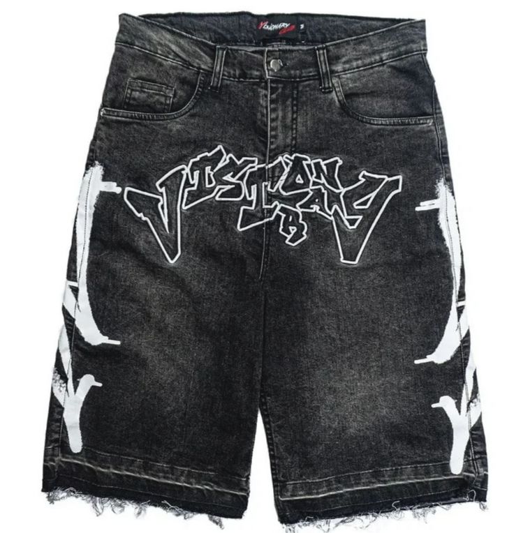 Men's Clothing Cross Border Factory Direct Sales American Retro Washed Loose Shorts Personality Trend Pattern Street Straight Jeans Men_mkmklike.com