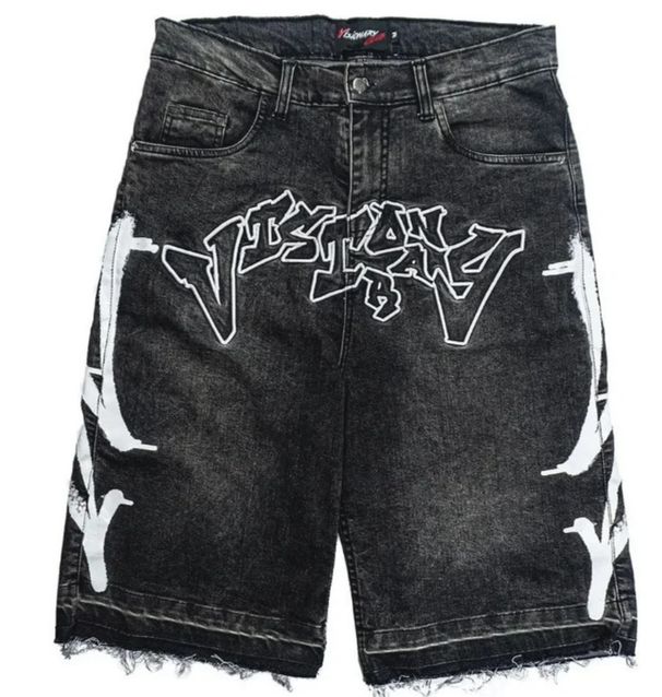 Men's Clothing Cross Border Factory Direct Sales American Retro Washed Loose Shorts Personality Trend Pattern Street Straight Jeans Men_mkmklike.com
