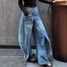 Women's Clothing Retro Deconstruction Style Reversible Jeans Y2k High Street Design Lengthened Casual Wide Leg Pants_mkmklike.com