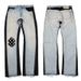 Unisex Street Distressed Denim Pants Splatter Paint & Graffiti Wide-Leg Jeans, Vintage Straight-Leg Trousers With Stretch For Urban Fashion_mkmklike.com