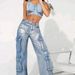 Women's Clothing Style Women's Fashion Stretch Denim Overalls With Multi Pockets Silver Processed Hot Item_mkmklike.com