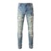 Men's Clothing Pleated Color Men's Jeans Men's Slim Fit Holes Beggar Small Feet Pants_mkmklike.com