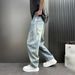 Men's Clothing Men's Summer Casual Fashion Patchwork Washed Loose Fit Jeans Trendy Retro Style Trousers For Formal & Casual_mkmklike.com
