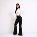 Women's Black Slightly Flared Frayed Jeans Slimming Suitable Pear Shaped Jeans_mkmklike.com