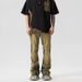 Men's Streetwear Vintage Washed Denim Jeans - High Waist Loose Fit Flare Pants With Splatter Paint Design_mkmklike.com