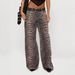Women's Low-Waisted Straight Leg Jeans Casual Fashionable Printed Loose Fit New_mkmklike.com