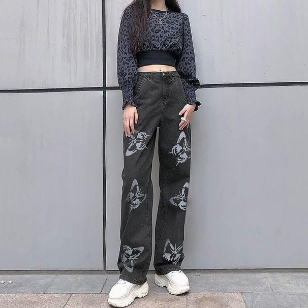Women's Clothing supply printed slim simple jeans for women_mkmklike.com