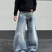 Men's Loose Wide Leg Curved Trousers Airplane Buckle Design Retro Style Whisker Pattern Ready For Wholesale_mkmklike.com