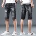 "Men's Stretch Ripped Denim Shorts – Summer Thin Korean Style Casual Shorts With Elastic Waist (Black/Gray, Sizes 28-38)"_mkmklike.com