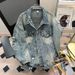 Distressed Denim Jacket Men's High Street Fashion Oversized Workwear Style Vintage Washed Cotton Blend Coat With Multiple Pockets_mkmklike.com