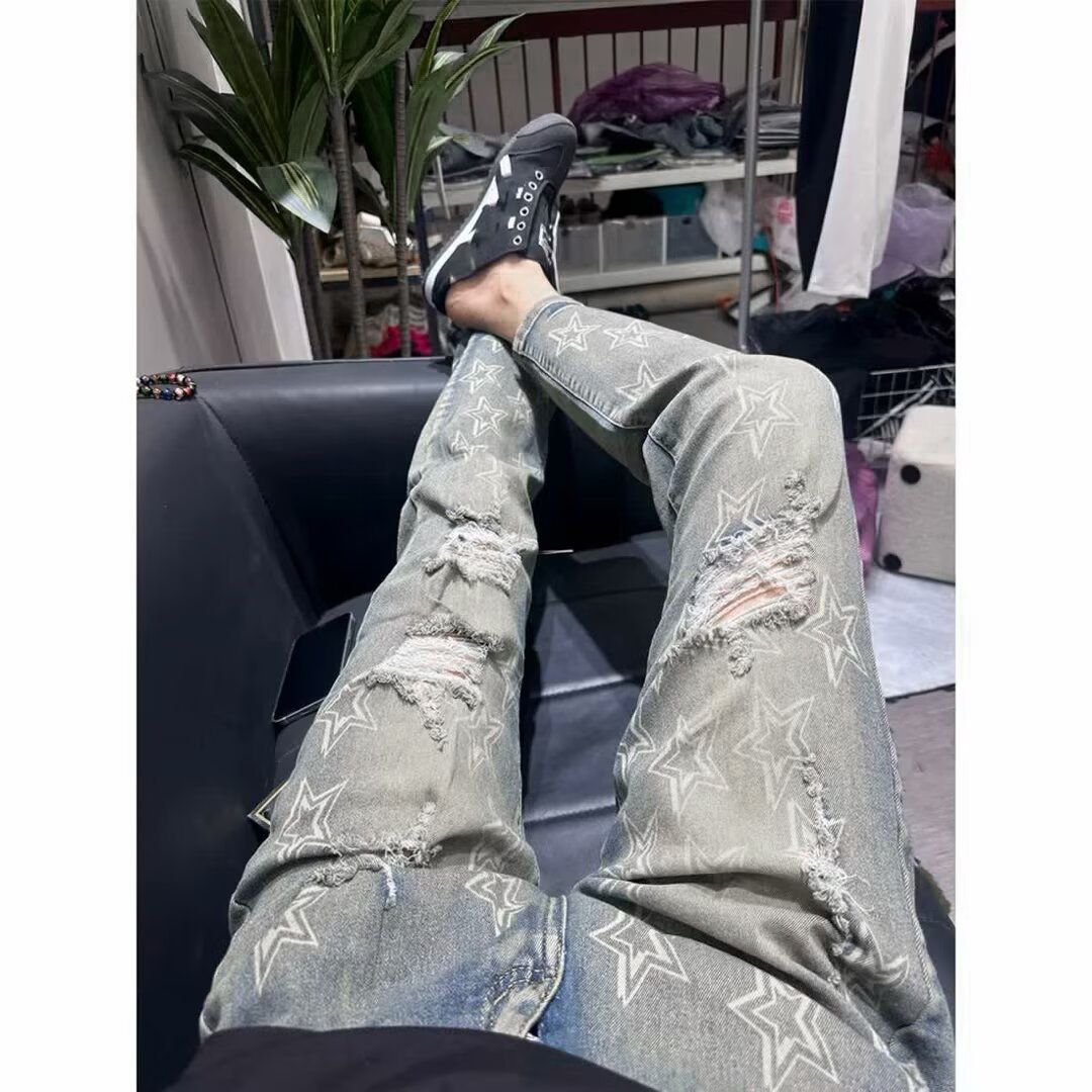 Men's Stretch Slim Fit Ripped Jeans - Vintage Denim Pants With Comfortable Straight Leg For Casual & Streetwear_mkmklike.com