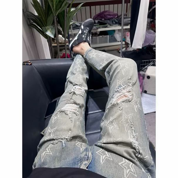 Men's Stretch Slim Fit Ripped Jeans - Vintage Denim Pants With Comfortable Straight Leg For Casual & Streetwear_mkmklike.com