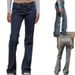 Women's Flared Stretch Jeans – Vintage Washed Denim Pants With Low-Rise Fit & Functional Pockets ( Light Blue/Y2K Revival Style)_mkmklike.com
