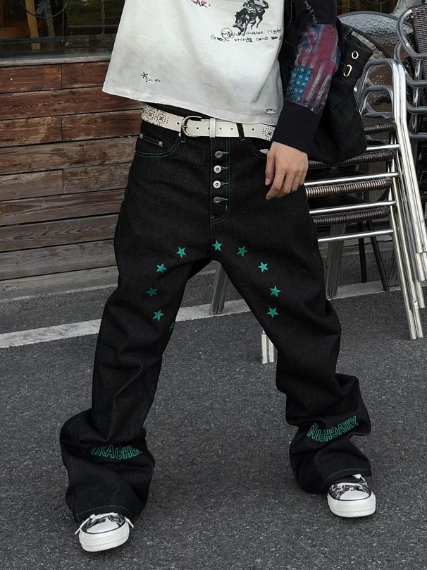 Men's High Street Trendy Hip Hop Cool Washed Ripped Jeans Retro Street Wide Leg Trousers_mkmklike.com
