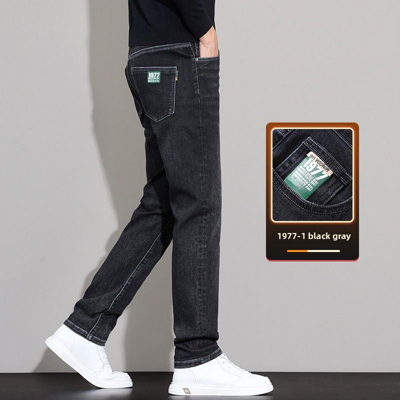 Jeans Men's Thickened Slim-fit Straight Casual Elastic Pants Men's Pants_mkmklike.com