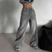 Women's Clothing Street Retro Smoky Gray Washed Wide Leg Jeans Autumn And Winter High Waist Loose Wide Leg Mopping Pants_mkmklike.com