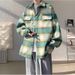 Woolen Plaid Jacket Men's 2024 Autumn Winter Trendy American Retro Casual Loose Turn-Down Collar Coat_mkmklike.com