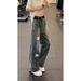 Letter-print Multi-pocket Cargo Jeans For Men, Straight Loose Fit, American High Street Style, Trendy Brand, Stylish_mkmklike.com