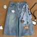 Unisex Distressed Denim Capri Pants Retro Style Embroidered Baggy Fit Knee-Length Shorts Comfortable Men's Clothing_mkmklike.com