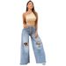 High Waisted Retro Ripped Wide Leg Jeans Light Washed Denim Cross Border European American Style Women's Long Pants_mkmklike.com