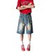 Men's Clothing Floral Embroidery Design Denim Shorts For Men SummerRetro Patch Shorts Trendy Straight Wide Leg Pants_mkmklike.com