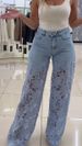 High Waisted Straight Leg Denim Jeans For Women Patchwork Hollowed Out Lace Design Style_mkmklike.com