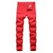Men's Stretch Denim Jeans - High Elasticity Comfort Fit, Straight Leg, Mid Rise, Multiple Colors (Black, Red, Yellow) For Casual & Everyday Wear_mkmklike.com