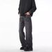 Men's Clothing Fashion Mid Waist Design Lightning Crack Washed Jeans For Men Spring And Autumn Retro Loose Straight Pants_mkmklike.com