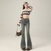 American Retro Cuffed Hot Girl Jeans For Women, Spring And Autumn, Low-waisted, Slim-fit, Flattering, Slightly Flared,_mkmklike.com