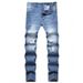 Men's Straight Leg Distressed Jeans - High Street Blue Denim Pants For Teen & Streetwear Fashion_mkmklike.com