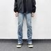 Men's Washed Slim Fit Straight Leg Jeans Light Blue Versatile Layered Casual Pants High Street Style Slightly Stretch_mkmklike.com