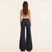 Vintage Dark Blue Flared Jeans For Women, Spring Collection, Loose Fit, Non-clingy, Floor-length Bell-bottom Pants,_mkmklike.com