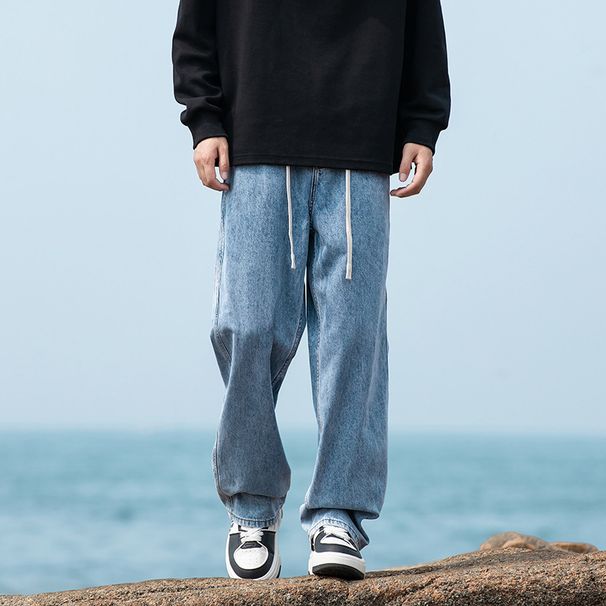 Men's Clothing Classic American Vintage Straight-Leg Jeans For Men – Relaxed Fit Comfortable Cotton Denim Pants With Adjustable Waist_mkmklike.com