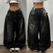 Men's Clothing Black Wide Leg Jeans For Couples, Mid-Rise Straight Denim Pants With Soft Drape, Comfortable Cotton Fabric For Casual Wear_mkmklike.com