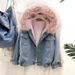 Stylish Winter Hooded Fleece-Lined Denim Jacket For Women - Cozy Short Padded Coat With Sherpa Lining (Pink, Gray, White)_mkmklike.com