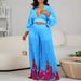 Women's V-neck chiffon lantern sleeve top pleated wide-leg pants two-piece set_mkmklike.com