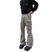 Vintage Washed Gray Cargo Pants – Relaxed Wide-Leg Fit, Multi-Pocket Utility Design, Streetwear Staple, Retro Denim Trousers For Men_mkmklike.com